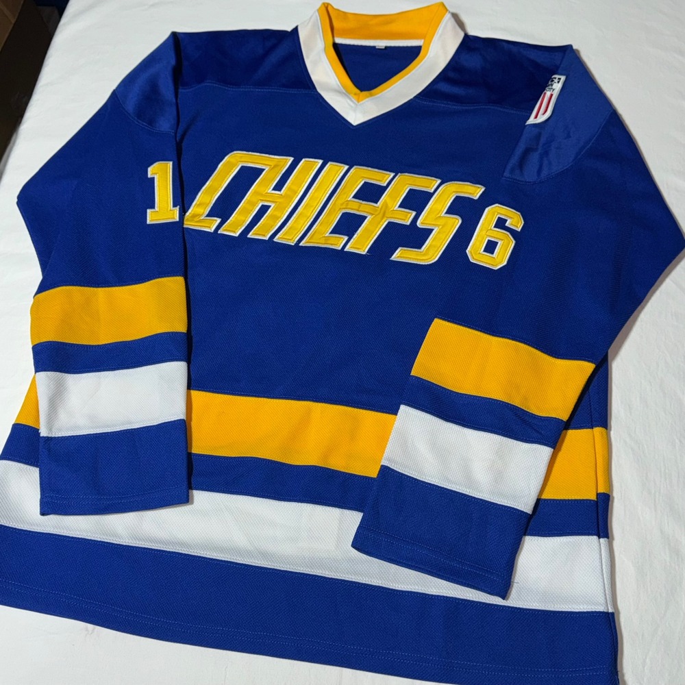 Hanson Brothers Hockey Jersey 16 Charlestown Chiefs Slap Shot‎ Blue Mens XXL